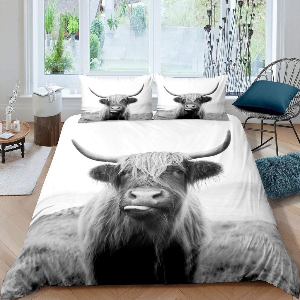 Highland Cow Comforter Cover Queen Size Farmhouse Animal Milk Bedding Set Funny Cute Cow Duvet Cover Wildlife Animal Quilt Cover