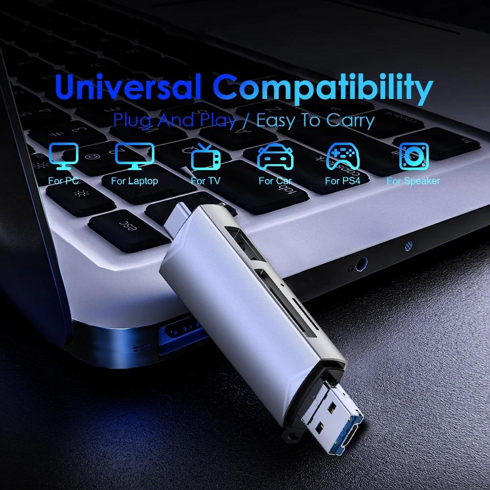 6 In 1 OTG Multifunction USB 3.0 Card Reader U Disk TYPE-C/Usb/Tf/Sd Flash Drive Memory Card for Adapter Phone Laptop Compute