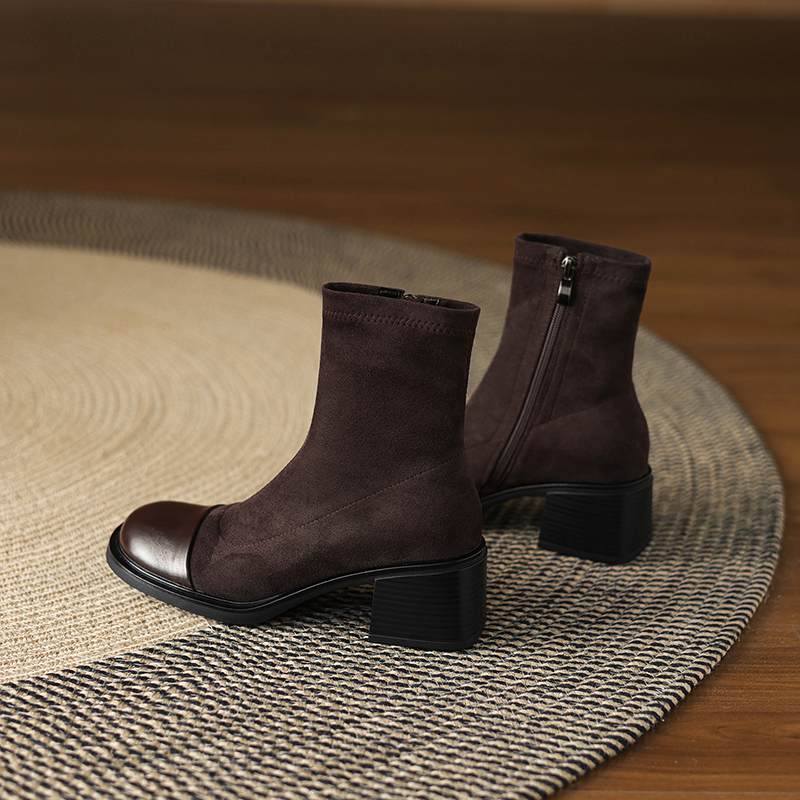 Krazing Pot Flock Winter Round Toe Modern Platform Size 33 Boots Size 43 Women Fashion British School Elastic Ankle Boots