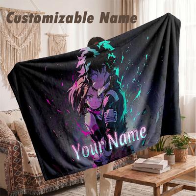 Custom Name Flannel Blanket,My Hero Academia Lightweight Warm Bed Blanket For Couch & Holiday Gift