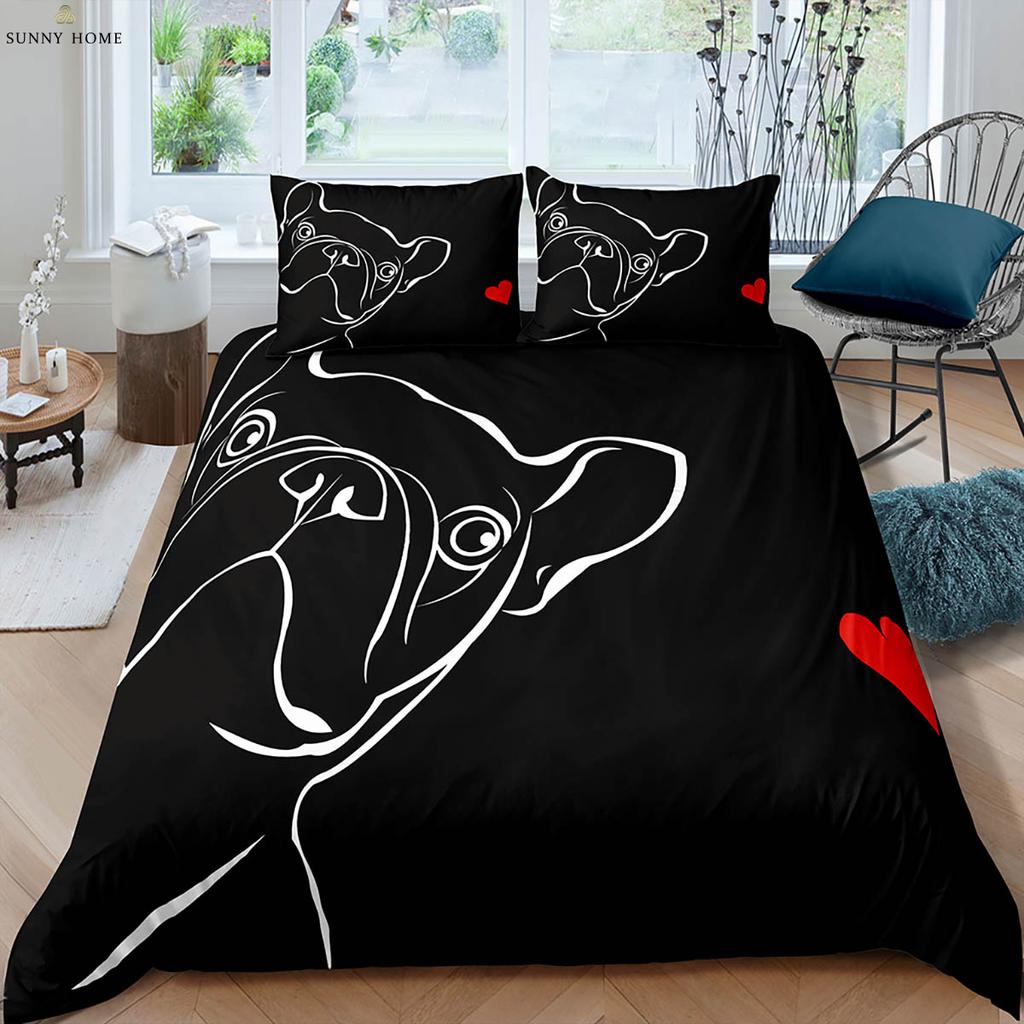 2/3 Piece Duvet Cover Set (1 Duvet Cover + 1/2 Pillowcase, Pillow Core Not Included), Cute Dog Print Bedding Set for Bedroom