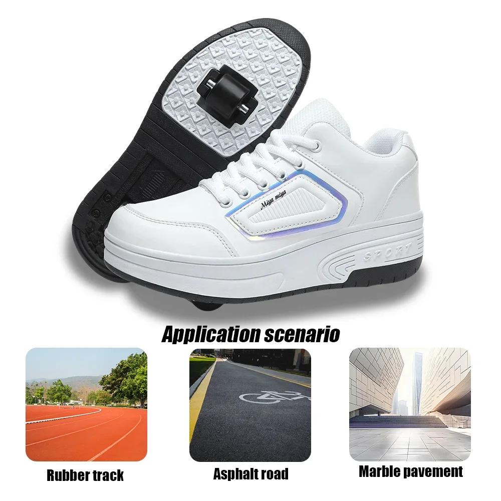 Children's Parkour Roller Skate Deformation Shoes with 2 Wheels Kids Adults Unisex Walking Running Casual Sneakers Gift for Kids