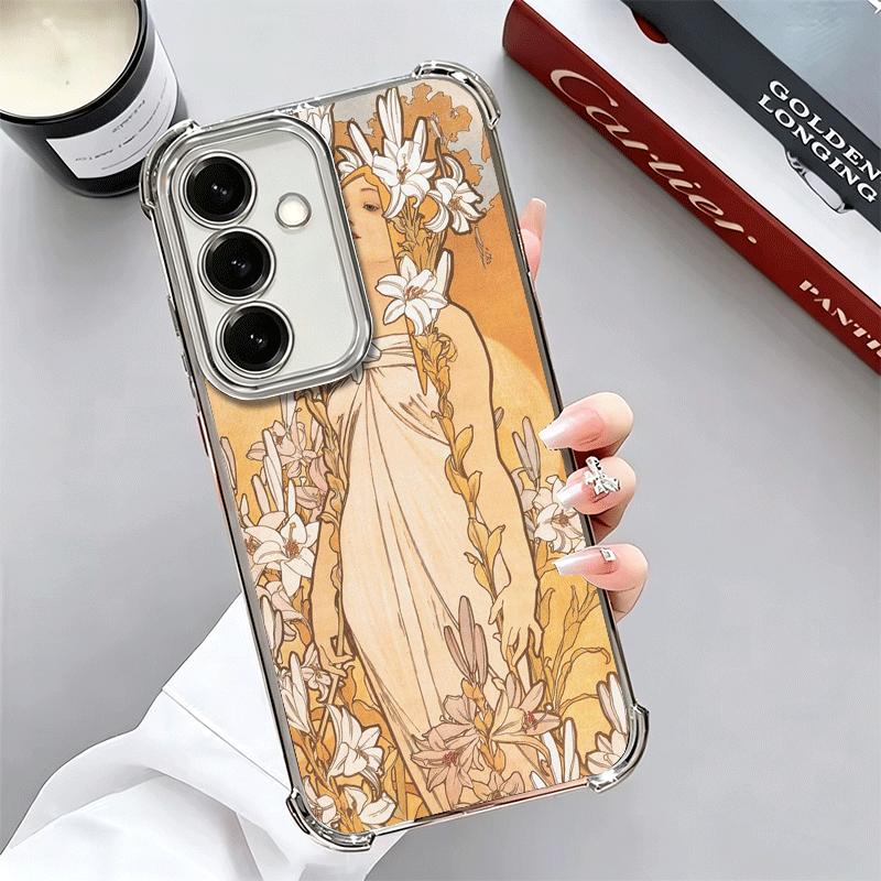 Vintage Alfons Mucha Primavera Plating Phone Case For Samsung A17 A07 A37 A57 A16 A56 A15 A55 A14 A54 A13 A53 A26 A36 A25 A35 A2