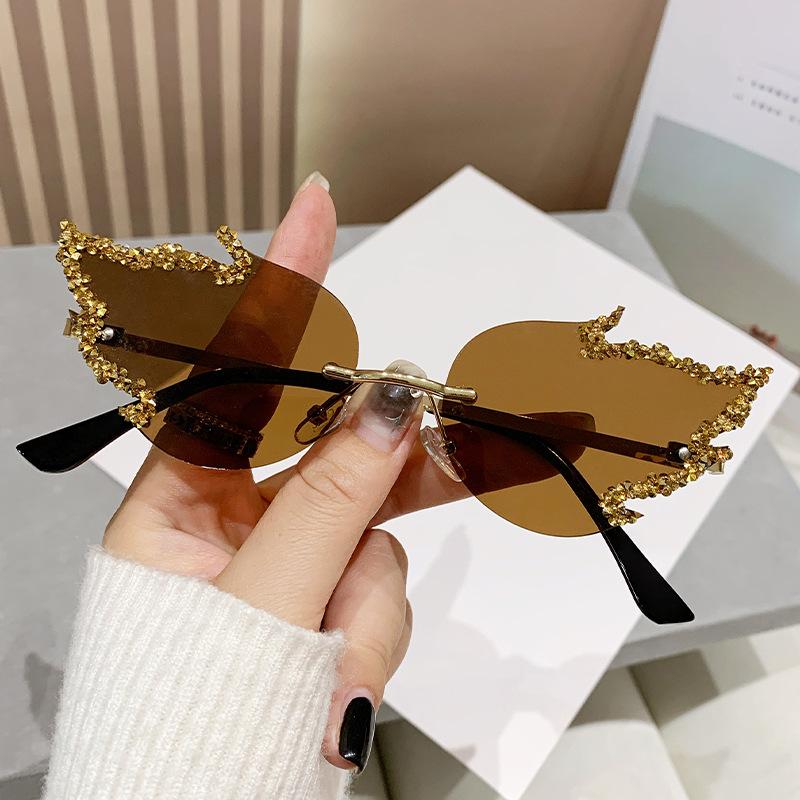 Frameless Diamond Set Big Flame Personality Luxury Flash Diamond Sunglasses Halloween Sunglasses