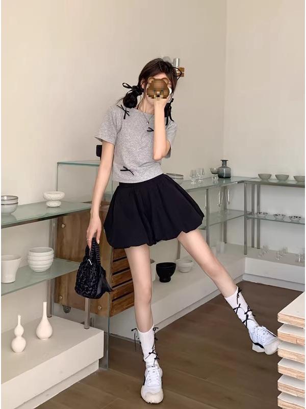 Women's High-Waist Lantern Culotte Shorts - Summer Tulip Skirt Pants, Black/White