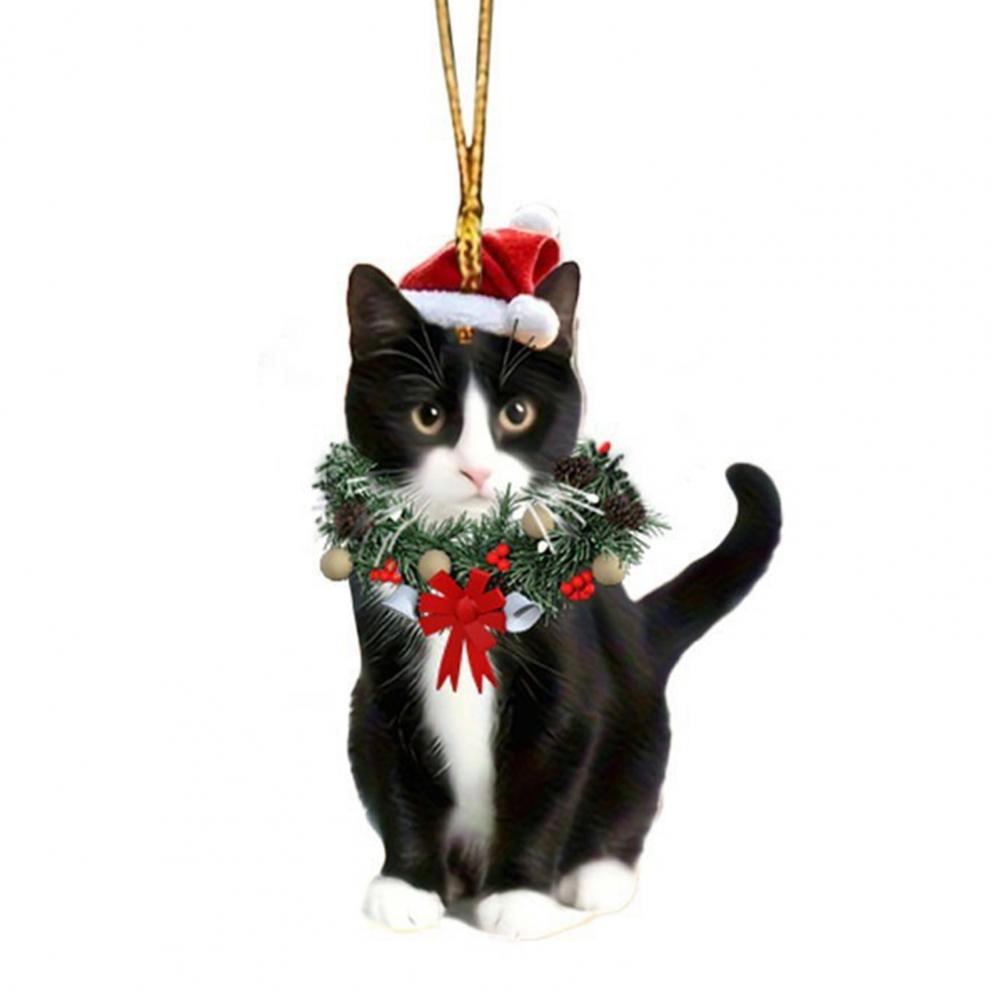 Christmas Car Home Decoration  2D Pendant Christmas Cat Ornaments with Different Cat Acrylic Decorations for Christmas Garlands