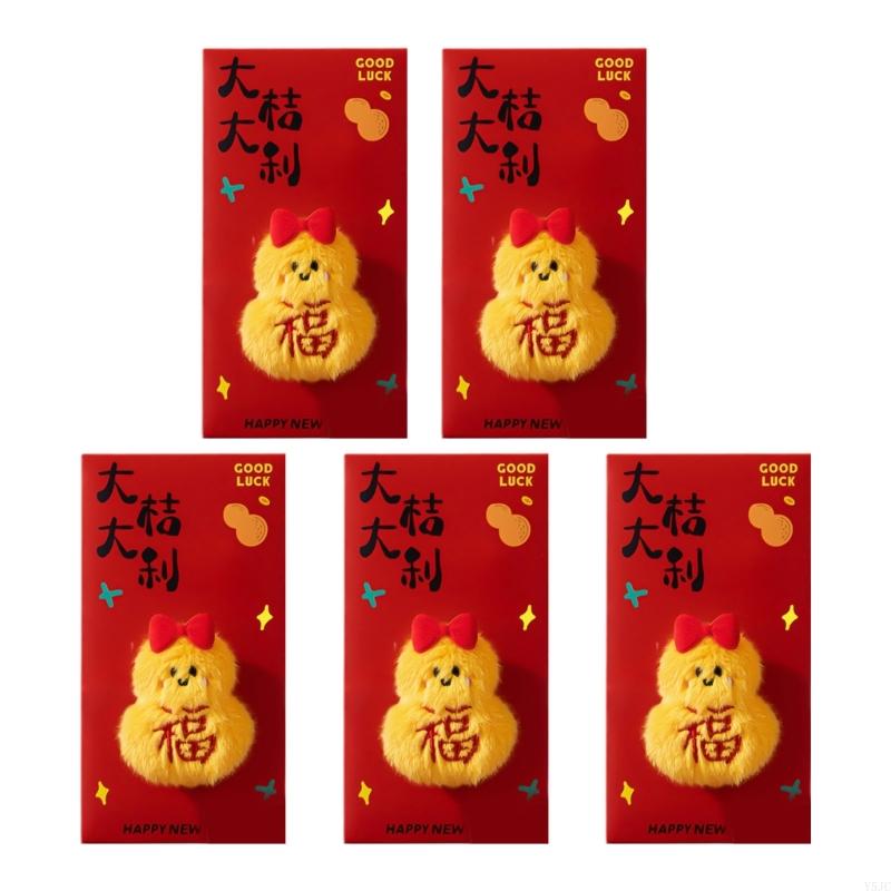 Y5JC Practical Plush Red Packet Cartoon Theme Red Envelope Money Holder for Spring Festival Family Gatherings