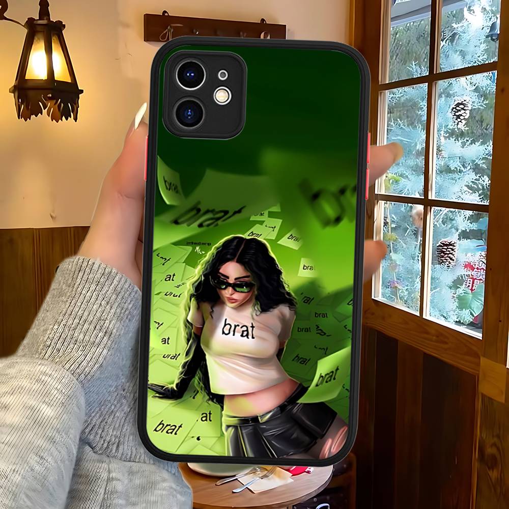 

C-Charlis XCX B-BRAT For IPhone 16 15 14 13 12 11 Pro Max X XS MAX Plus Translucent Black Phone Cover iphone X