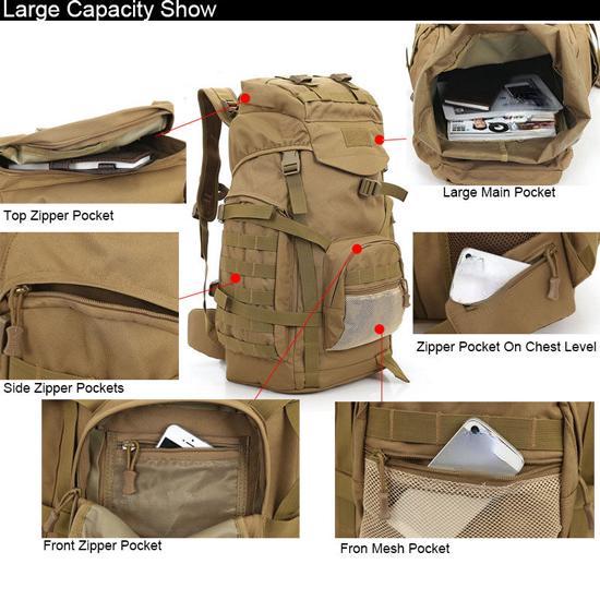 SEYATULLH Zaino tattico militare da 45 l, per uomini e donne, zaino da assalto Molle, per escursionismo, trekking, 45 l, rosso, Large, atletico