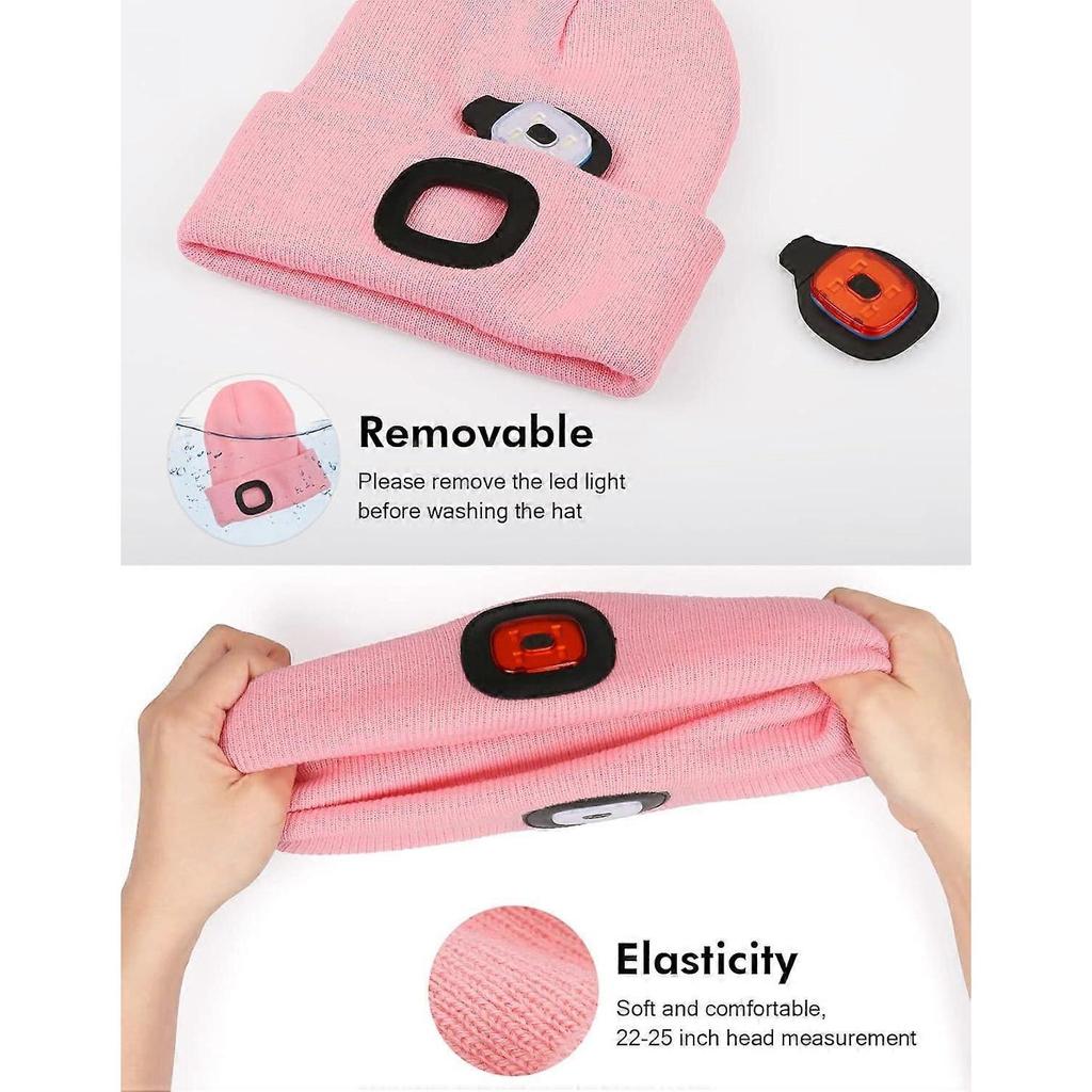 Hat with LED light on the front and back, USB rechargeable headlamp with 3 brightness levels, knitted hat with light for jogging, camping, cycling