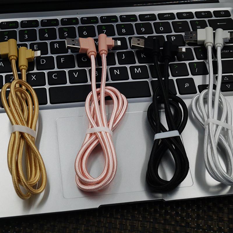 33 Feet Nylon Braided Micro Right Angle Fast Data Sync Charger Vertical Usb Cable With Durable Cotton Jacket