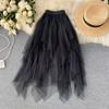 Irregular High Waist A-Line Mesh Skirt Spring And Summer Korean Cake Skirt Fluffy Skirt Fashion