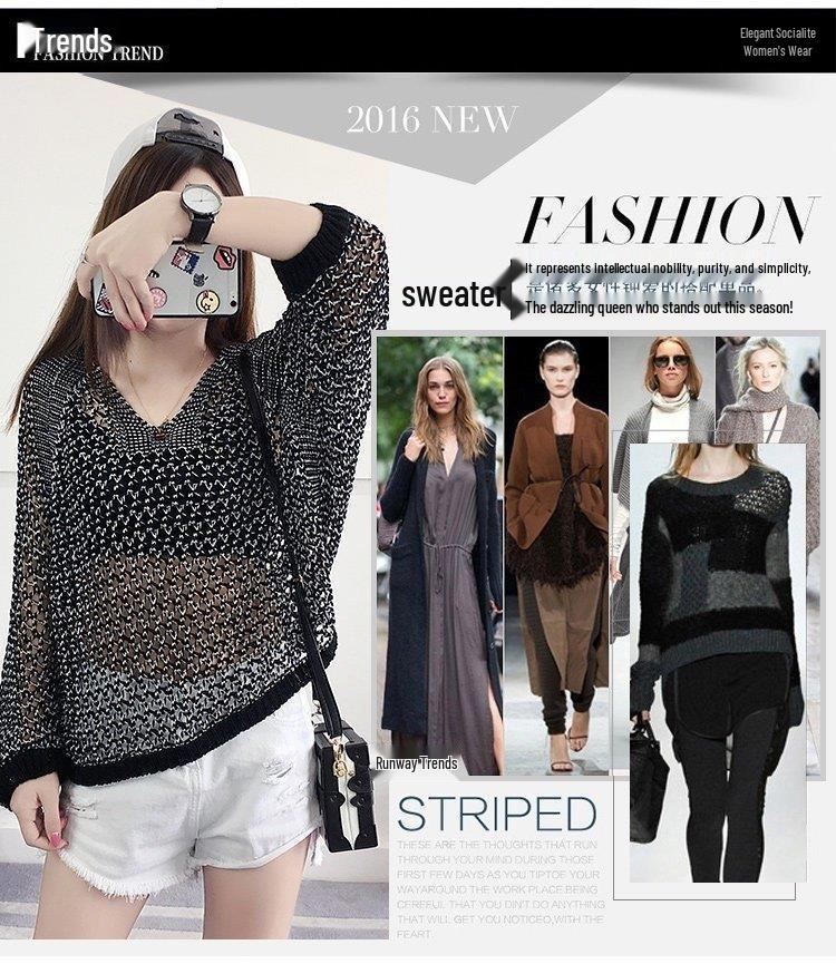 Women's Loose Batwing Sleeve V-Neck Knit Top - Korean Style for Spring/Summer