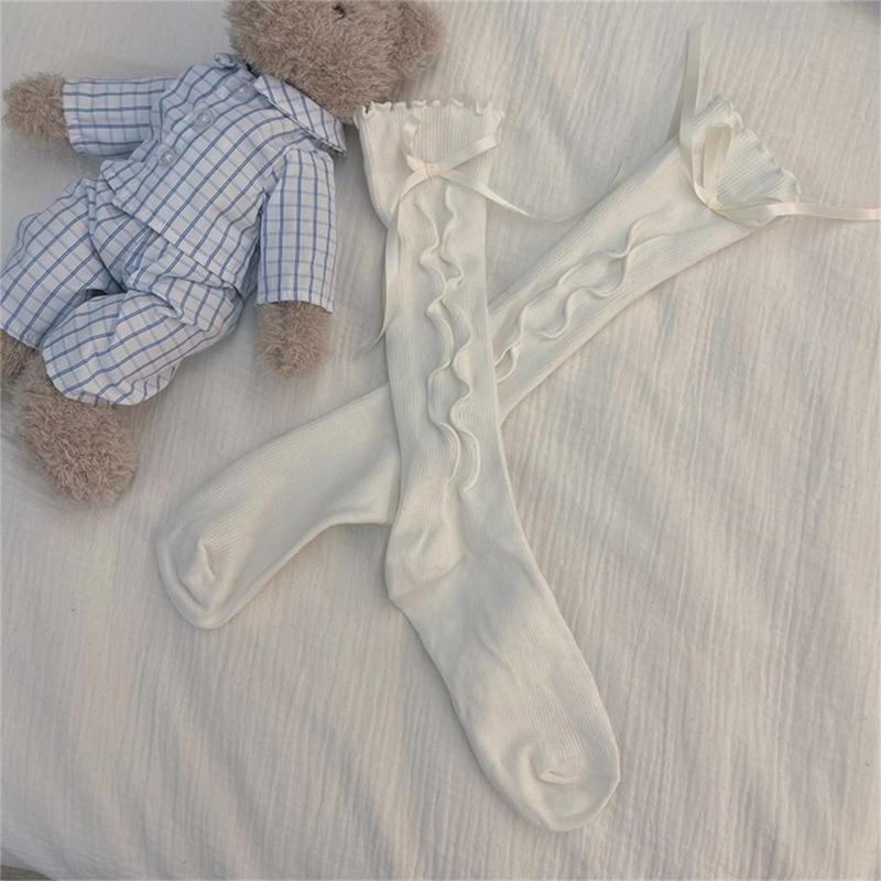 Bowknot Boot Socks Sweet Ruffled Crew Socks Japanese Cute Middle Tube Socks