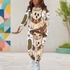 Women Plus Size Two Piece Set Round Neck Long Sleeve Halloween Cartoon Printed Top Fitted Pants