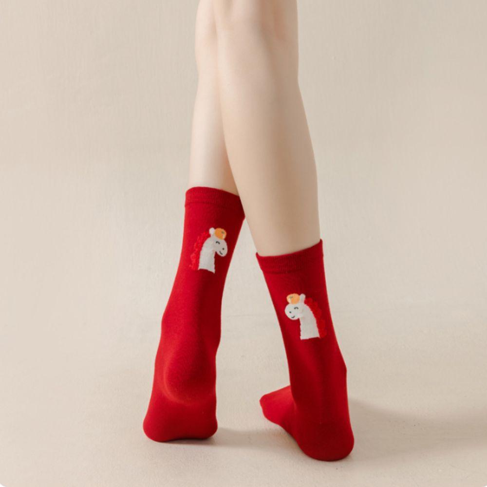 Cartoon Year of The Horse Socks Mid Calf Zodiac Year Cotton Socks Cute New Year Tube Socks Women