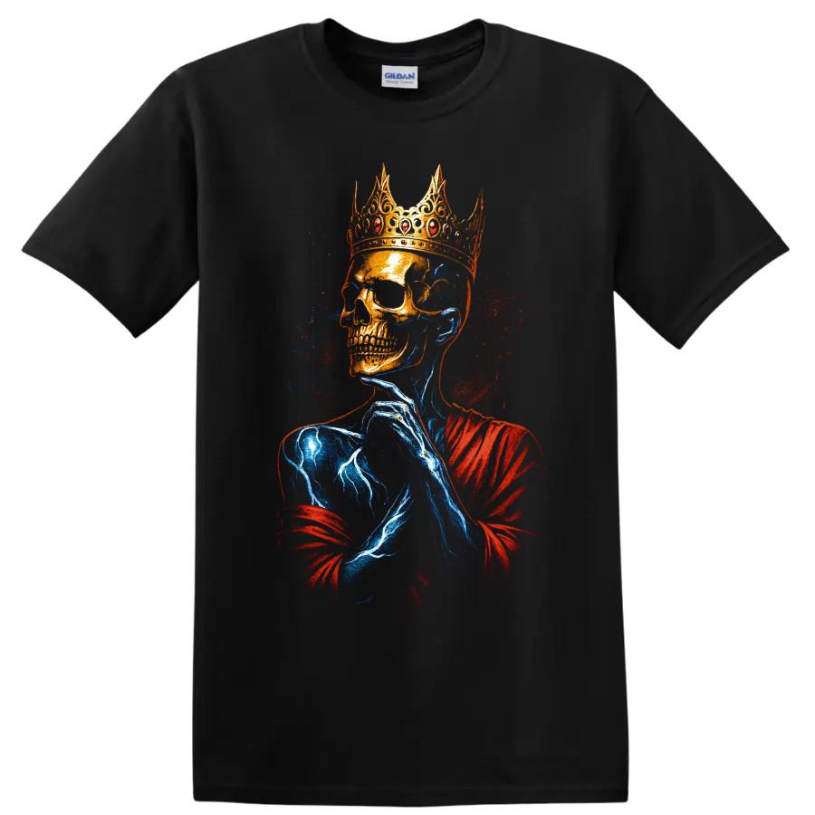 Crowned Skull T Shirt Gothic Skeleton King Red Blue Art Graphic Tee Dark Fantasy