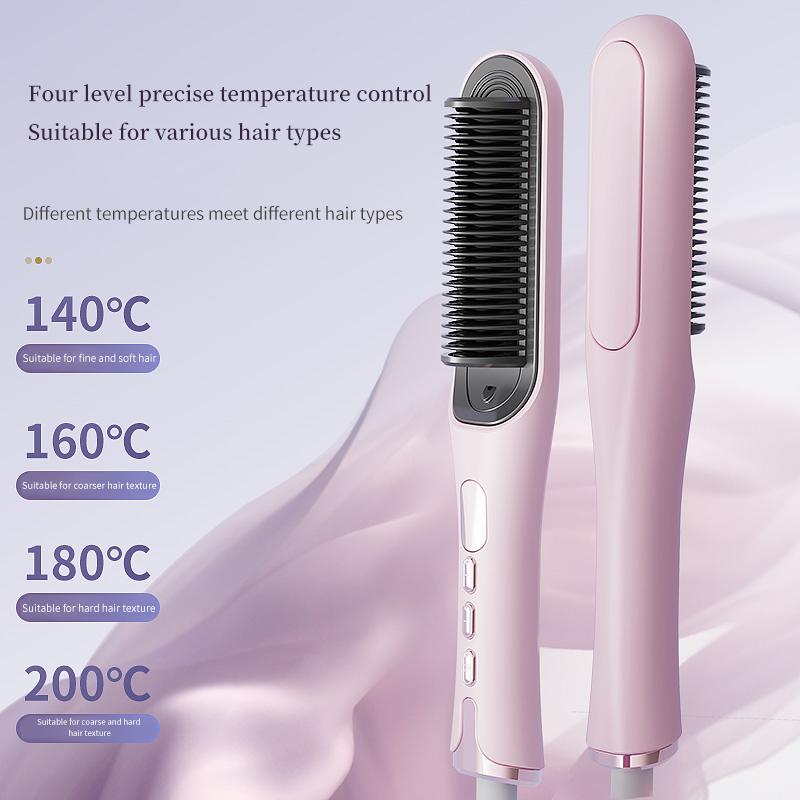 Portable Hair Straightener Brush Fast Ceramic Heating Hot Air Comb Use Curling & Straightening Iron Home and Travel Salon