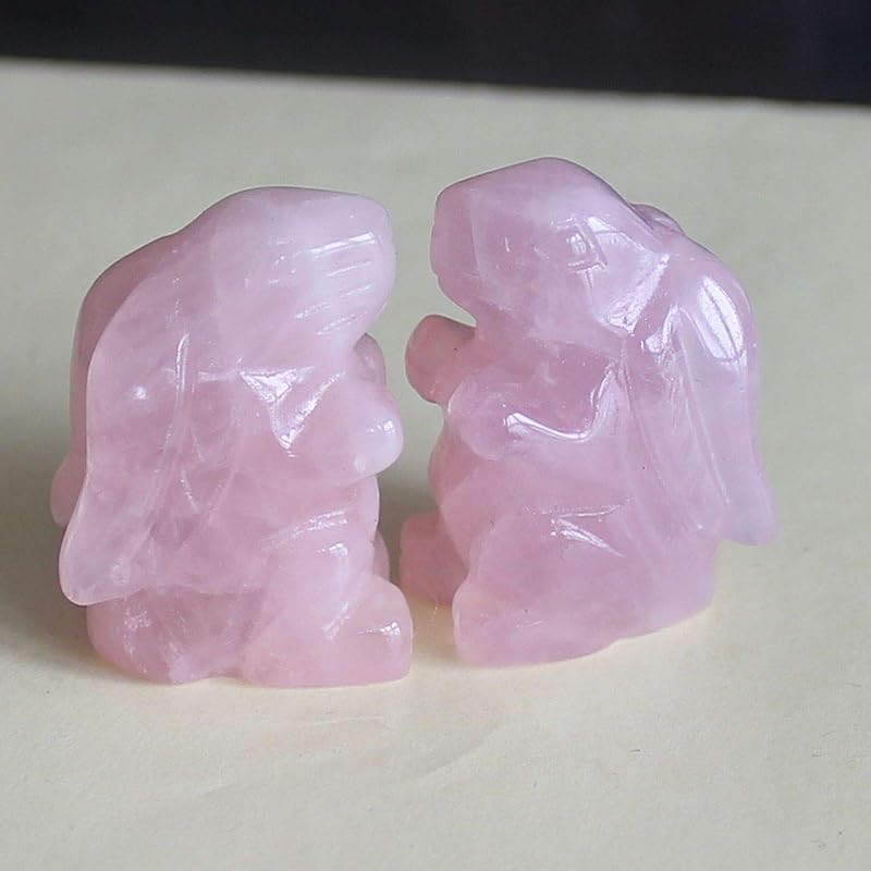 2pcs (Pair Mini Hand Carved Mixed Gemstone Crystal Rabbit Bunny Animal Figurine Animal Carving (White opalite)