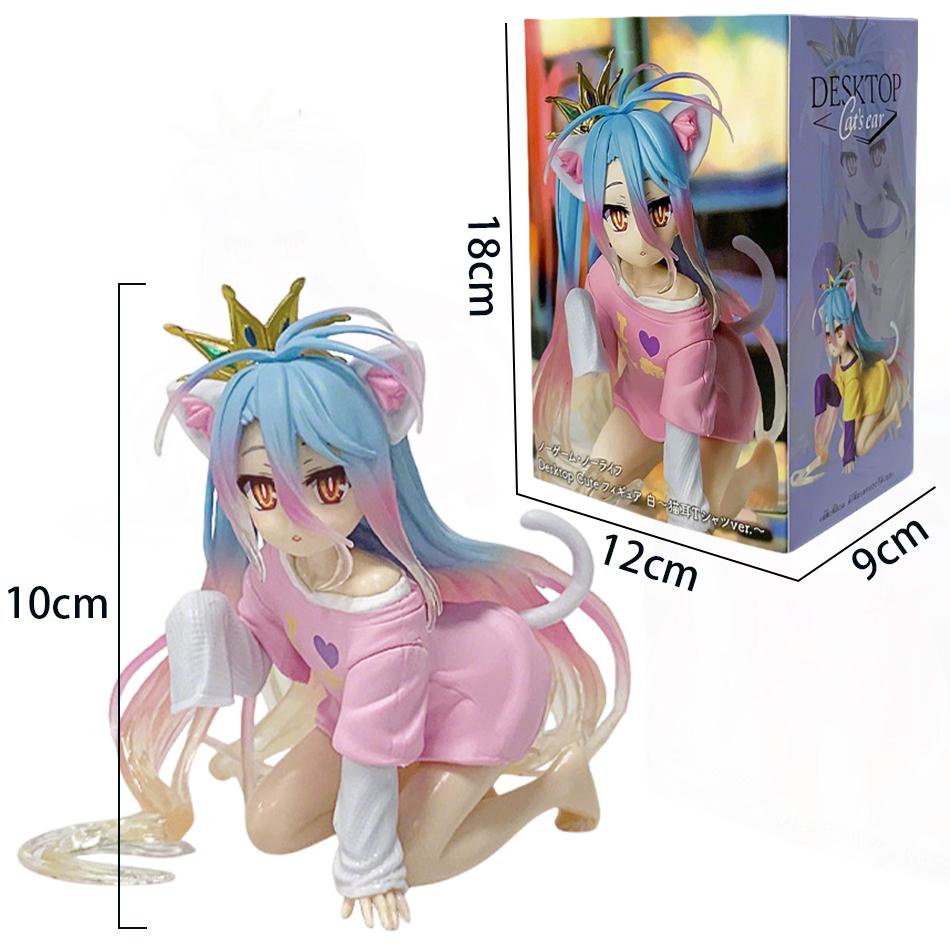 10cm In Stock Anime No Game No Life: Zero Shiro Desktop Cute Figure White To Cat Ear T-Shirt Model Toy Figures Ornaments Gifts