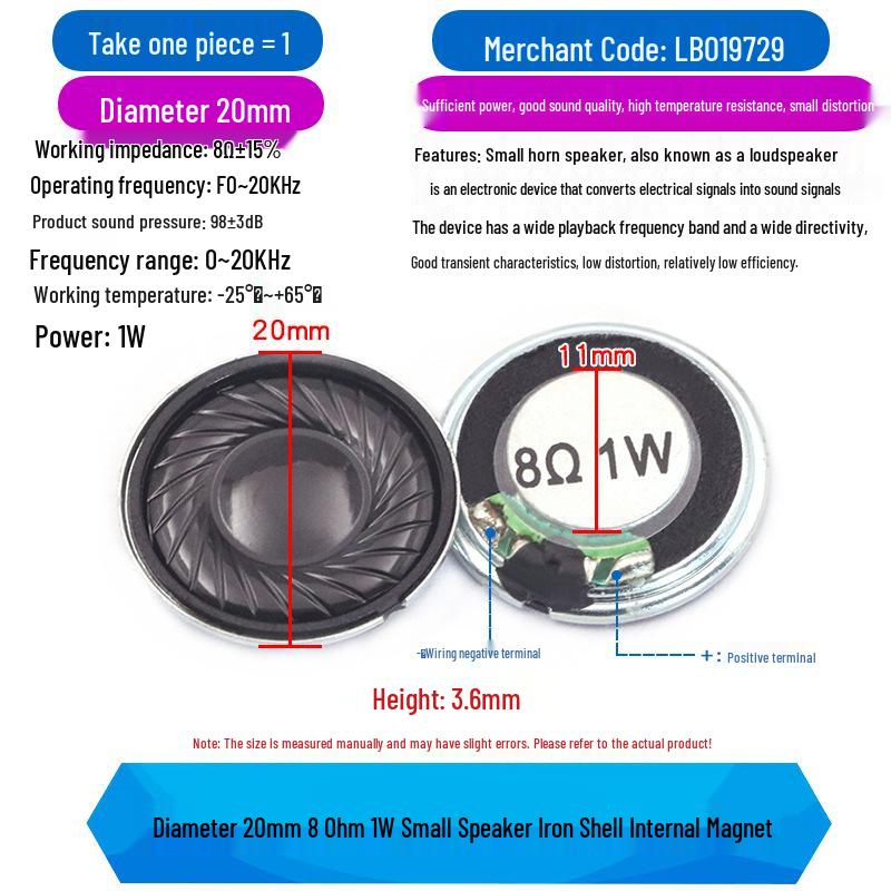 21-57mm Toy Speaker, Plastic External & Iron Internal Magnet, 8-32 Ohm, 0.25-1W