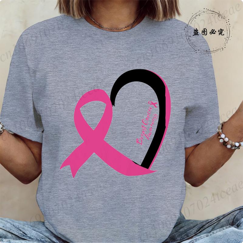 T-shirt a maniche corte da donna Maglietta Consapevolezza Cancro al Seno Nastro Rosa Maglietta con Stampa Abbigliamento Donna T Shirt Harajuku
