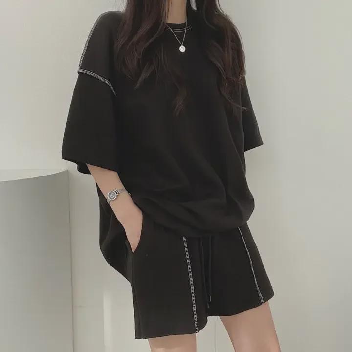 Women's 2024 Summer Casual Solid Color Cotton Sportswear Set - Loose Two-Piece Outfit