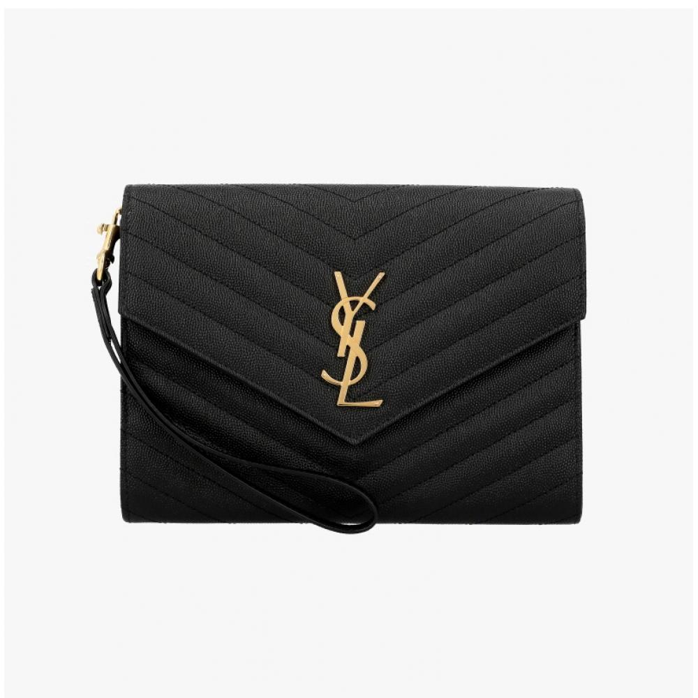Saint Laurent Cassandra Monogram Matelassé Steppung Gold Clutch Tasche Bow01 1000