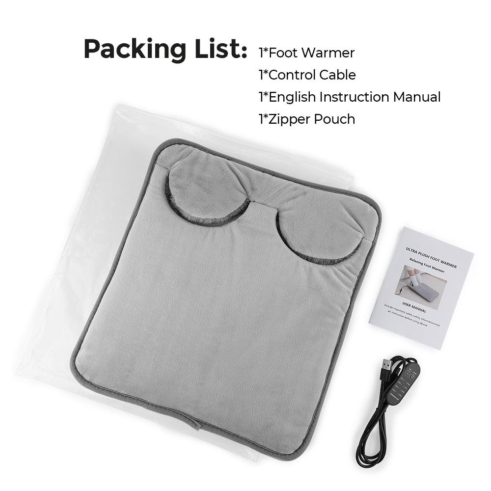 

Multifunctional Heated Foot Mat: 4-Speed Temp & Timer Control, 5V Plug-in Plush Warmer 39x33x3 cm серый