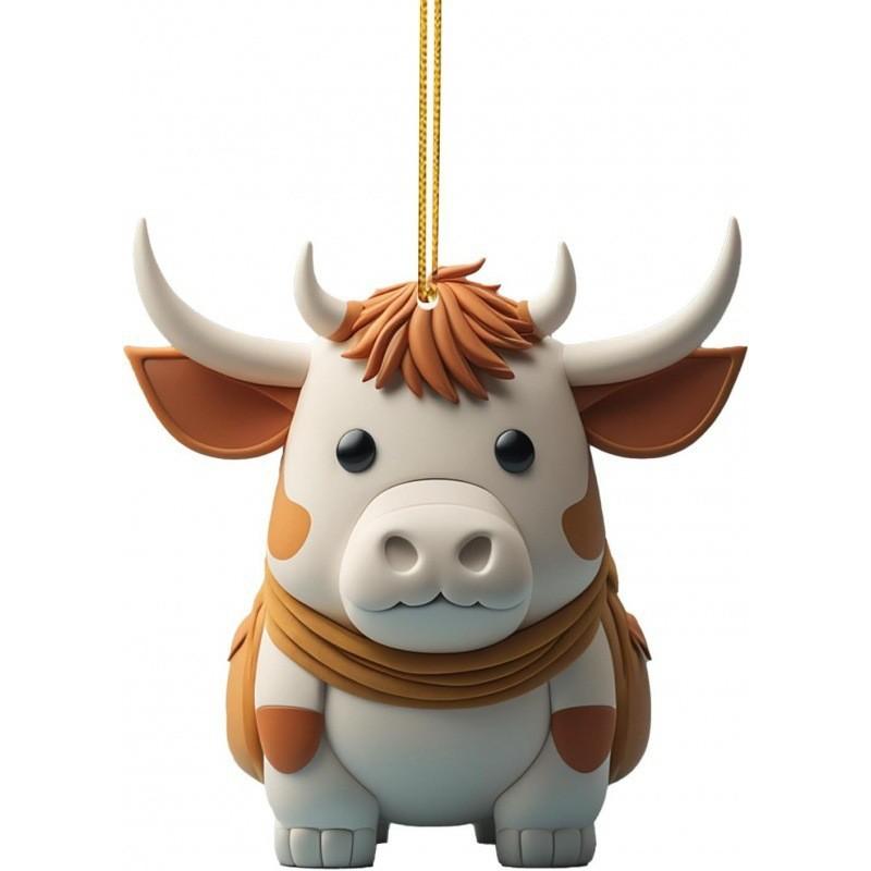

Красочный мультяшный бык акриловая плоская подвеска для украшения рождественской елки 5