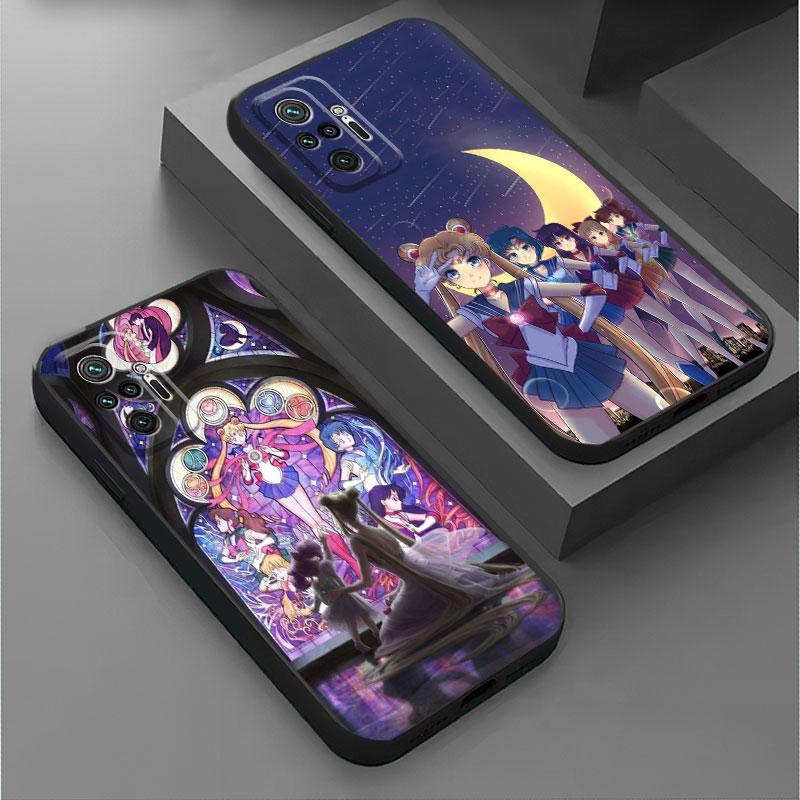 Custodia di lusso nera morbida per telefono per Xiaomi Redmi Note 9 11 Pro 8T 10S 11T 11S 7 9S 10 Lite 8 11E Cover Japan Sailors-Cute Moons