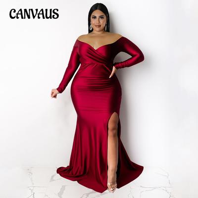 Women's Sexy Plus Size Dress Nightclub V-neck Ceremony Dress Solid Colour Split Long Dresses