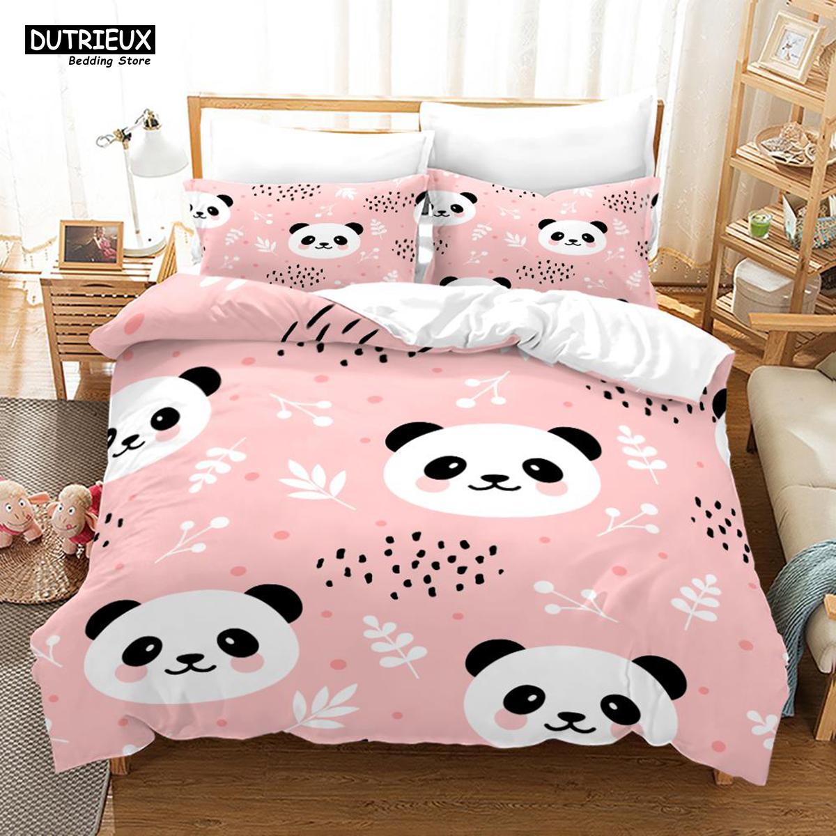 

Comforter Cartoon Chinese Panda Bedding Set Soft Microfiber Double Queen King Twin Size Kids Girls Room Decor White Comforter (quilt)-EU Single(135*200cm)3pcs