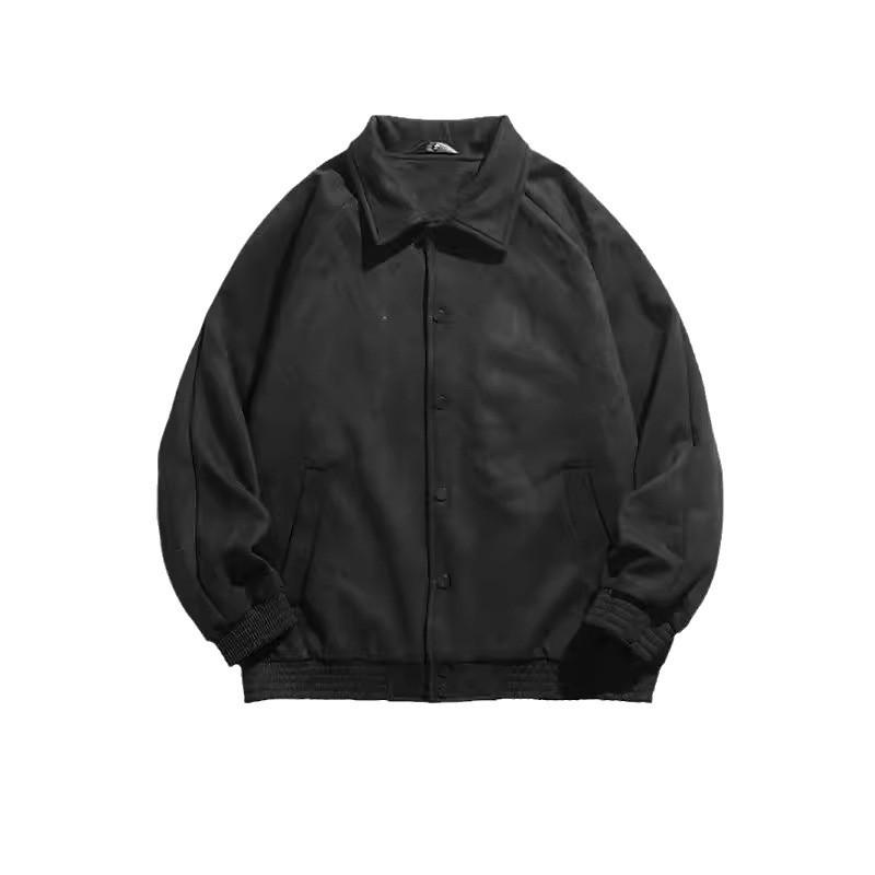 Men's Trendy Hong Kong Style Suede Plush Embroidered Baseball Jacket for Autumn/Winter.