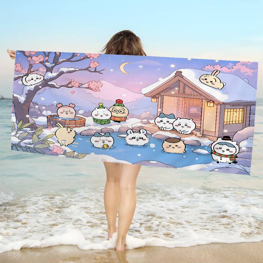Cute Cartoon C-ChiikawaS Anime Beach Swimming Towel Soft Absorbent Washcloth Children's Gifts for Kids Travel Camping Gym