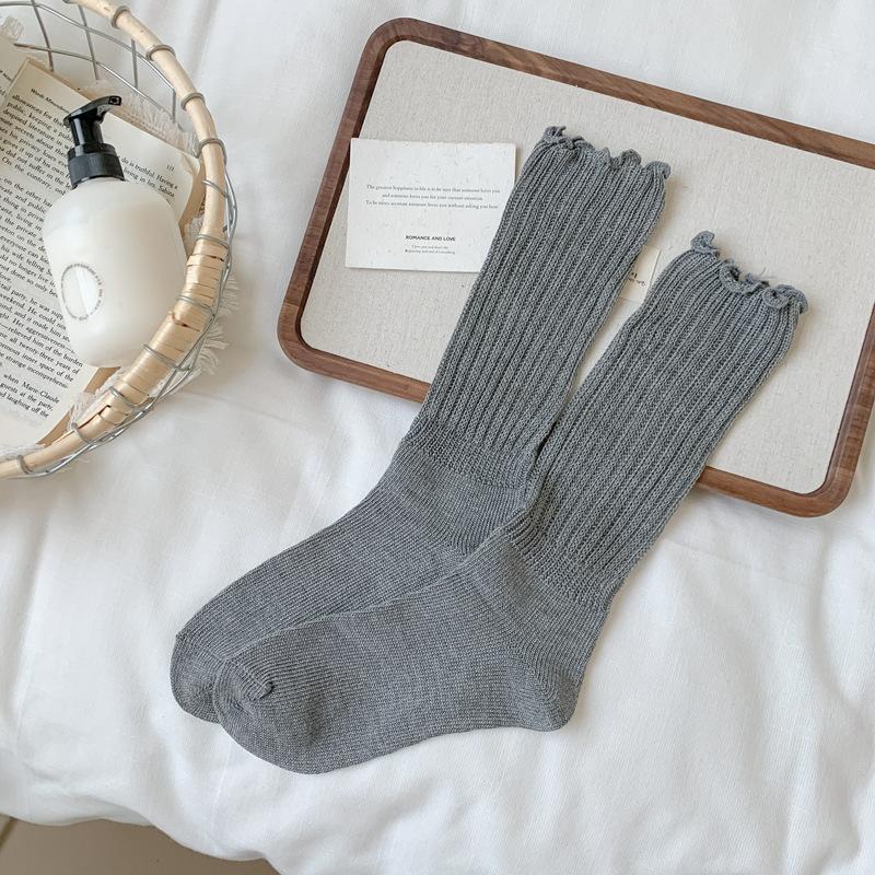 

5pair Fungus Edge Socks Spring And Summer Thin Bamboo Fiber Breathable Medium Tube Stacking Socks Japanese Thick Needle Long Tube Stacking Socks One size fits all темно-серого