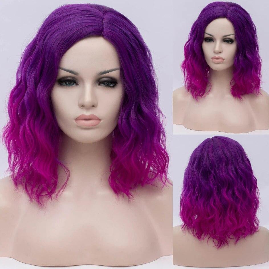 Frau zweifarbig kurze synthetische Perücken Farbverlauf weiß blau gewellt Ombre Haar Perücke für weiße Frauen Cosplay Bob Mittelteil Linie