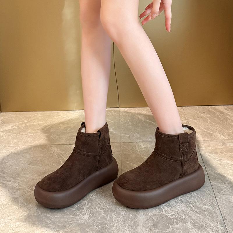 Women's fashion lightweight height-enhancing soft sole winter warm one-step fur one snow boots velvet lined non-slip casual sports cotton boots
