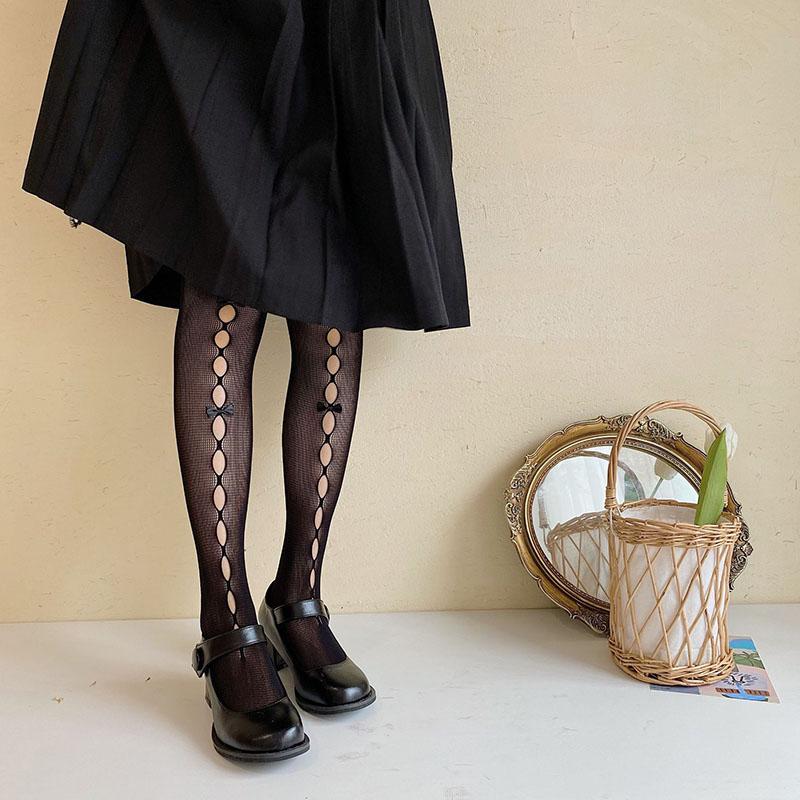 Lolita Hollow Lace Pantyhose Summer Kawaii Bowknot Girls Stockings Breathable Fishnet Nylon Women Pantyhose