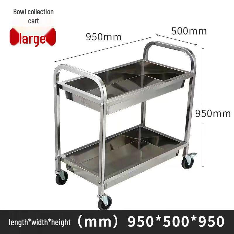 Stainless Steel Mobile Dining Cart – Three-Tier Restaurant and Hotel Dish Collection and Beverage Trolley.