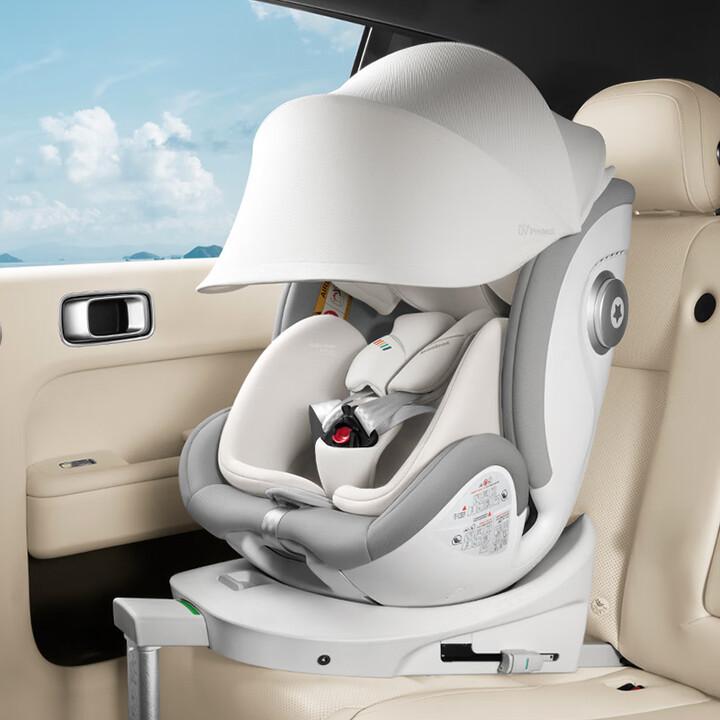 

Child safety seat 0-12 years old baby car with intelligent ventilation heating Seagull gray
