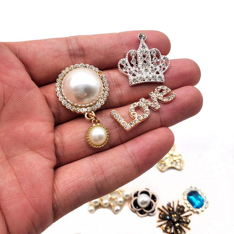 1Pcs Metal Pearl Camellia Flower Shoe Charms Shoes Decoration Diamond Chains Luxury Accessories for Women Girls Sandals Shoes