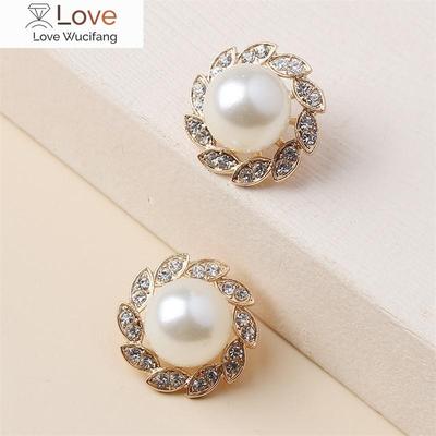 Temperament Imitation Pearl Stud Earrings Shiny Rhinestone Round Earrings For Women Boucle Oreille Femme Women 'S Small Earrings