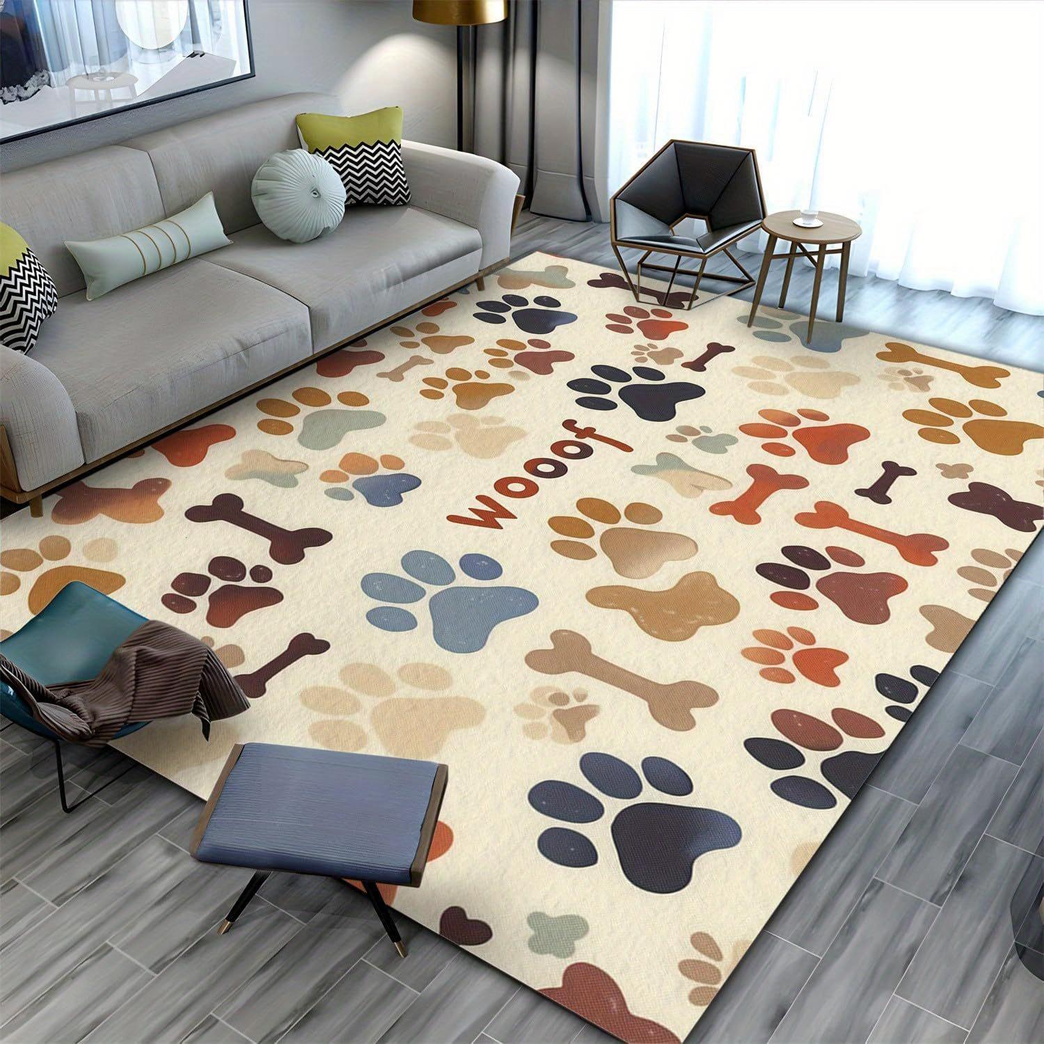 

Velvet Dot Plush Dog Paw Print Area Mat Non Slip Living Room Bedroom Cozy Indoor Decor Rubber Backing Beige Brown Orange 50x80cm20x31in