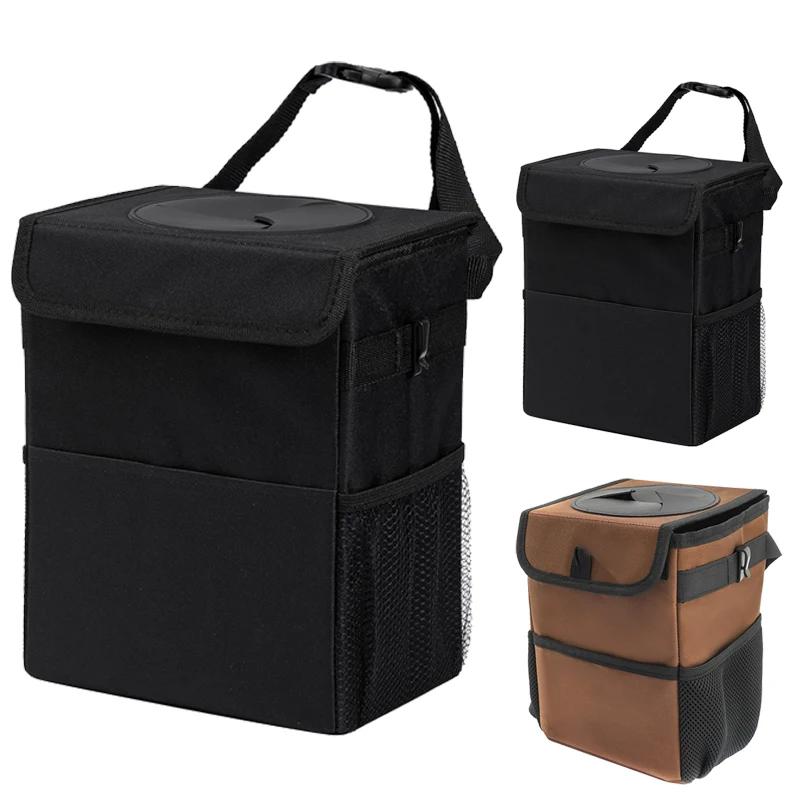 Large Capacity Trash Bin Car Trash Can with Lid Storage Pockets Auto Rear Seat Garbage Can Organizer Vehicle Storage Tool