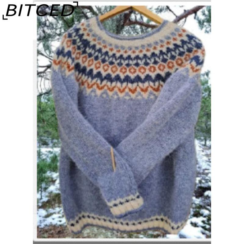 BITCED Women's Sweater - O-Neck Color-Blocked Oversized Fashion Pullover Knit