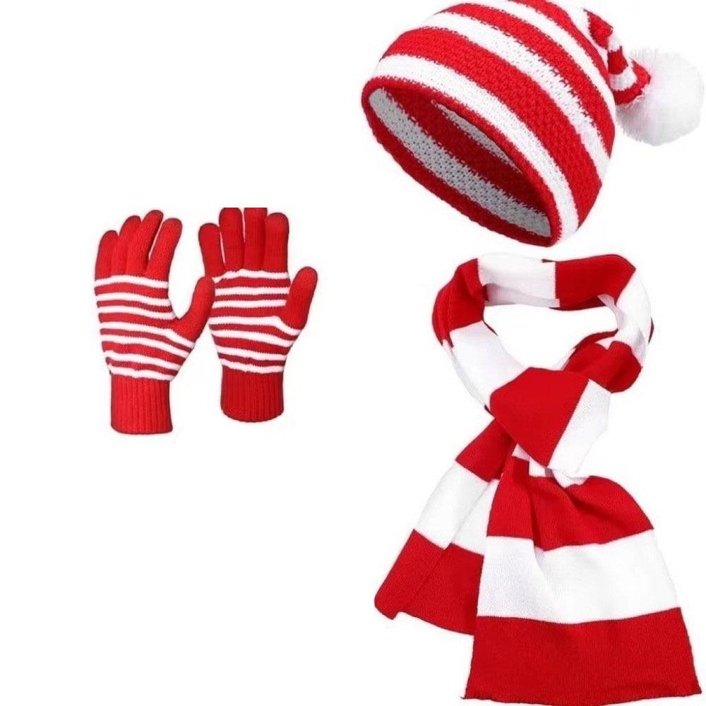 Gloves Christmas Hat Scarf Thermal Yarn Santa Claus Beanie Knitted Holiday Scarf  Merry Couples