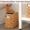 FairyHaus Wicker Toilet Paper Storage Basket with Lid & Handles, 4 Rolls Handwoven Toilet Paper Holder with Storage, Natural Water Hyacinth Toilet