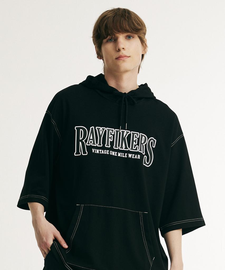 RAYFIKERS Logo Stitch Short Sleeve Hoodie Black (Mp7Tu430-076)