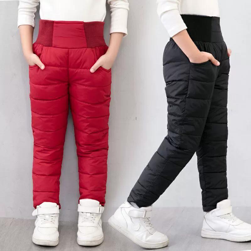 Winter Children's Down Cotton Pants with Thick Velvet for Boys and Girls, Warm Pants for Both Inside and Outside Wear